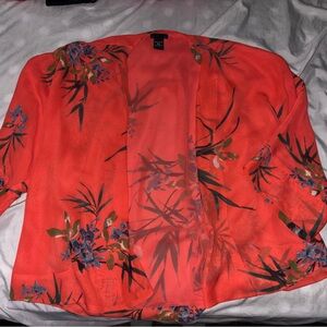 Floral Coral Kimono Cardigan